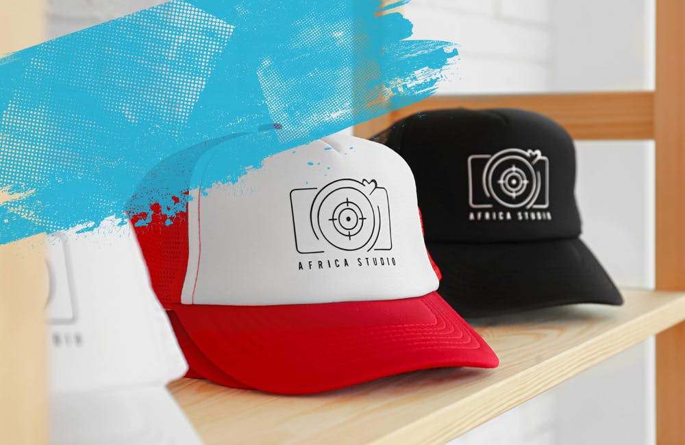 Black and white trucker hat on yellow background