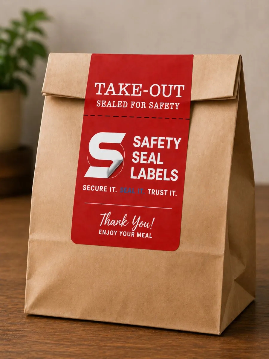 safety label on a take out bag