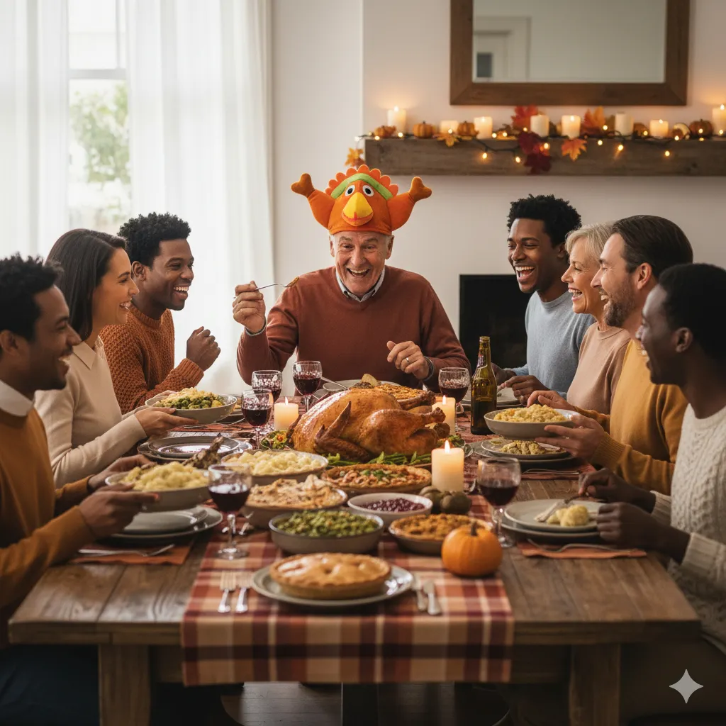 a family thanksgiving at a dinner table