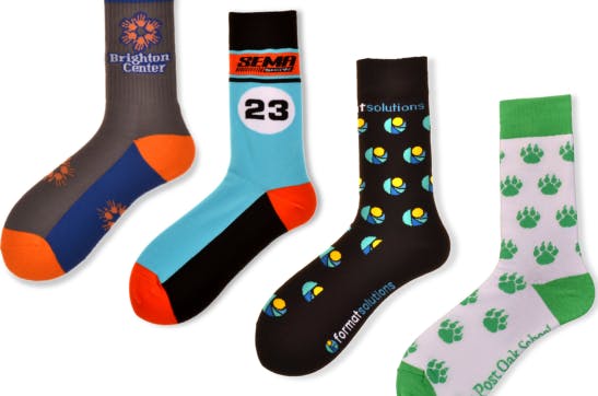 Custom promotional socks with logo for corporate branding and giveaways