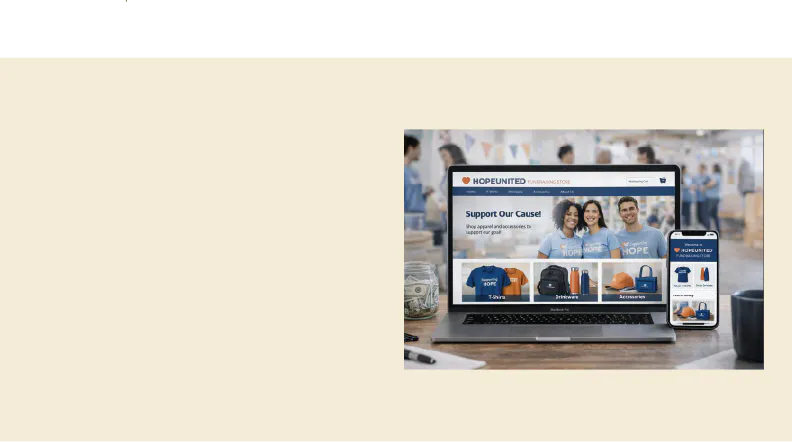 Fundraiser online store displayed on laptop