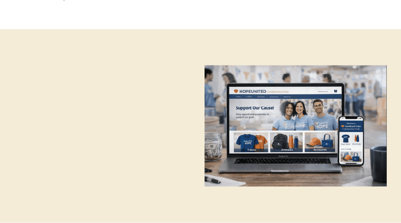 Fundraiser online store displayed on laptop