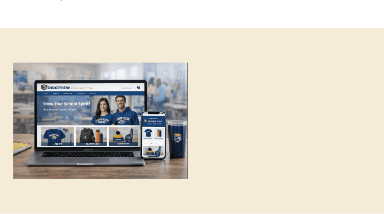 School Spirit Store displayed on laptop.