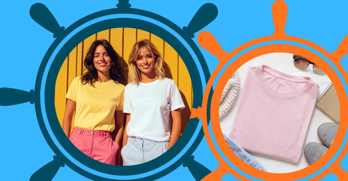 Two people wearing red and coral sweatshirts on a blue background 