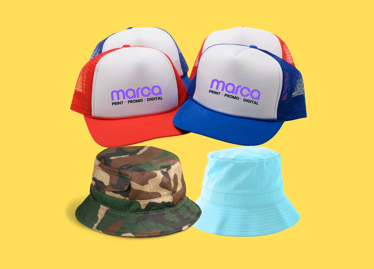 Black and white trucker hat on yellow background
