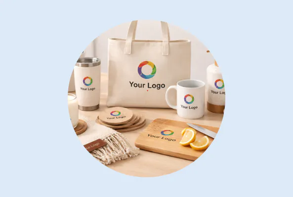 Tote bag mug cutting board candle and other home goods with custom logo 