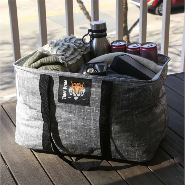 gray bag filled with items