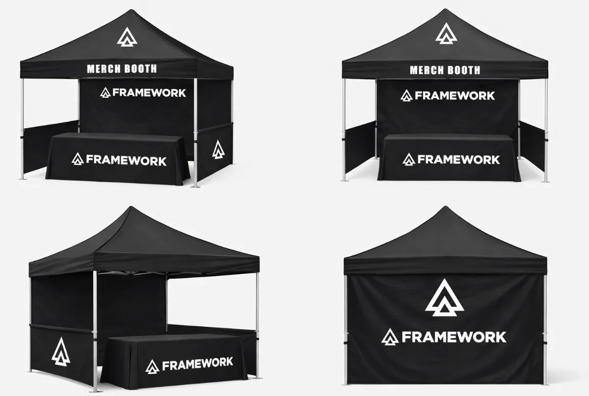 Custom branded event booth displays and popup tents for activations and festivals
