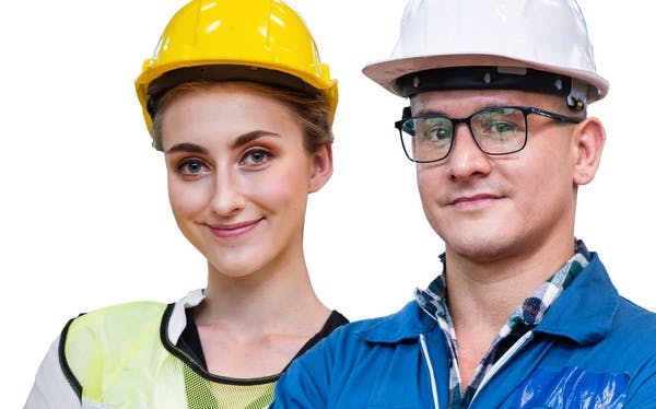 Two people with uniforms