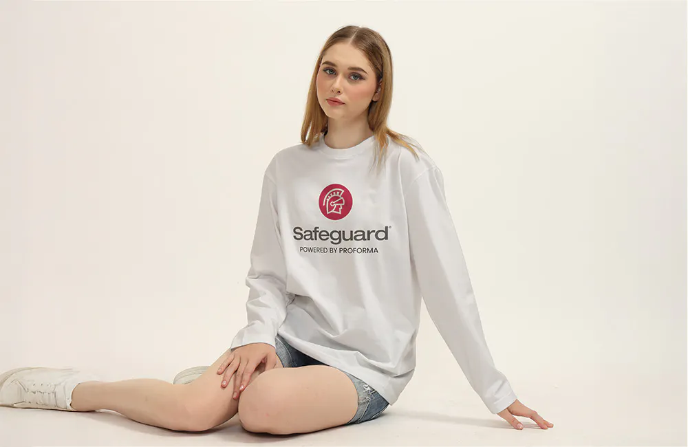 woman in safeguard long sleeve tshirt