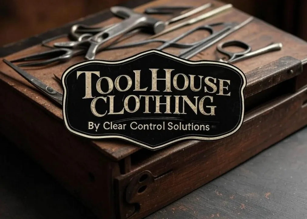 Tool House clothing by Clear Control Solutions tools in the background