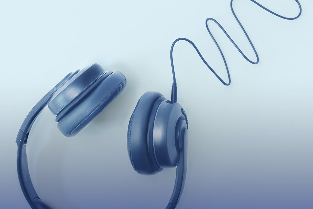 Headphones with a light blue background