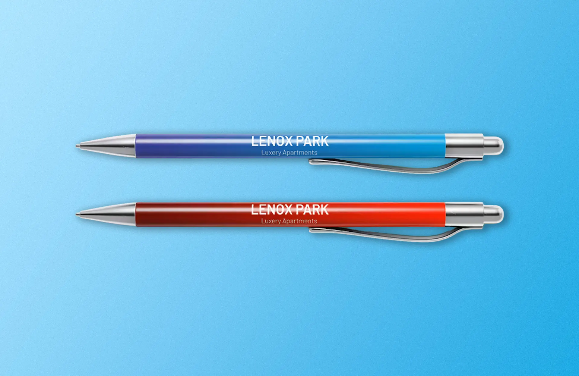 one blue pen and one red pen