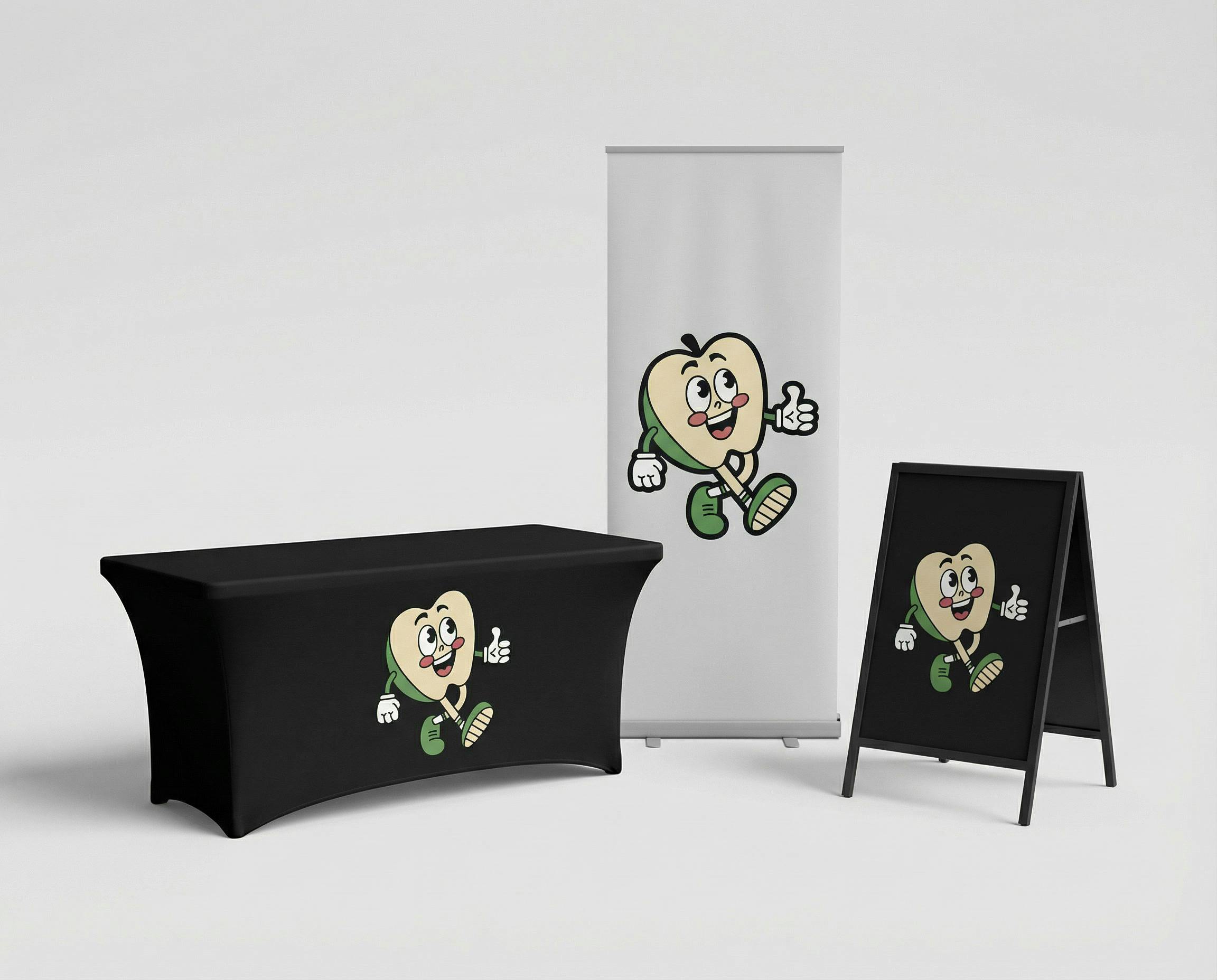 Trade show event booth items branded in Green Apple Promo 