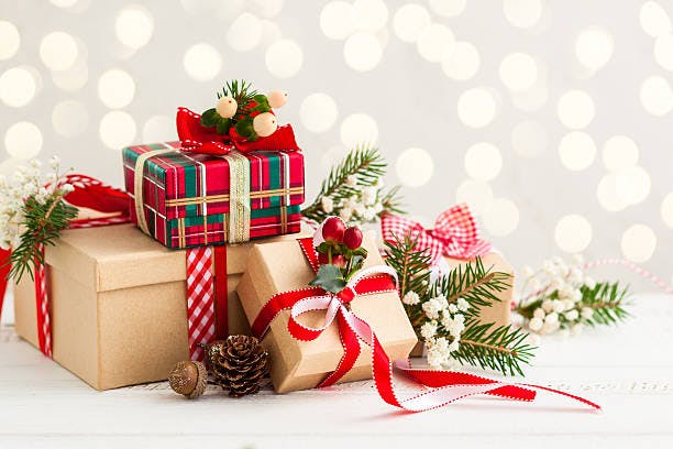 presents stacked on a table