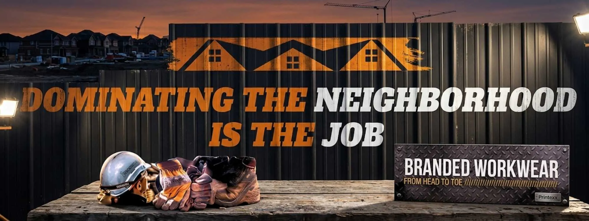 Dominating the Neighborhood is the job wording with work wear 