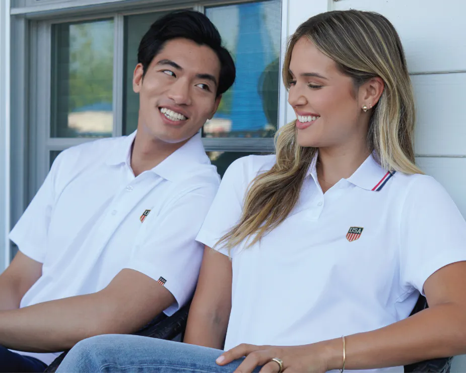 man and woman matching shirts