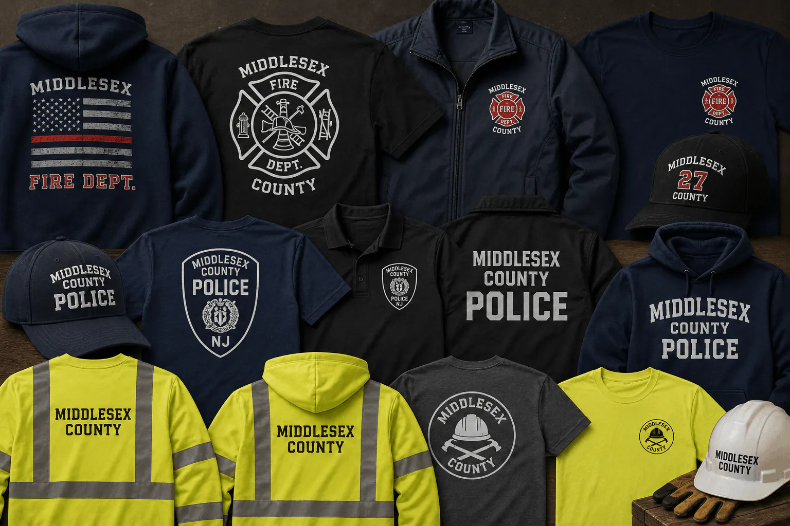 Middlsex County Screen Printing Police Apparel Fire Apparel Construction Apparel Safety Apparel EMT
