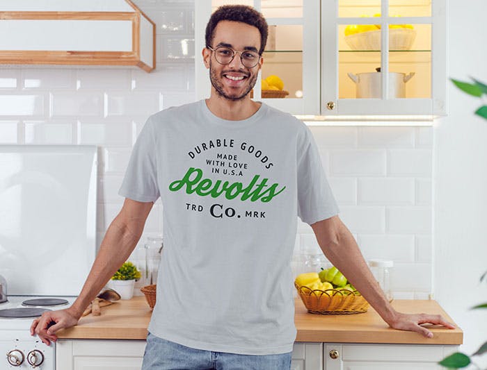 man in logoed tshirt