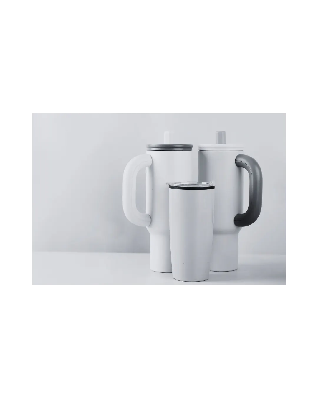 metal tumblers on a table