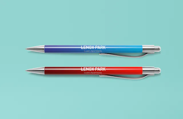 one blue pen and one red pen