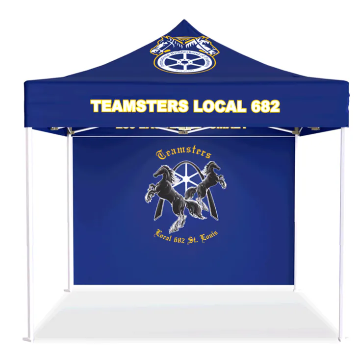 Blue Popup Tent with Teamster Local 682 logo