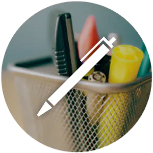 logoed pens and notebooks