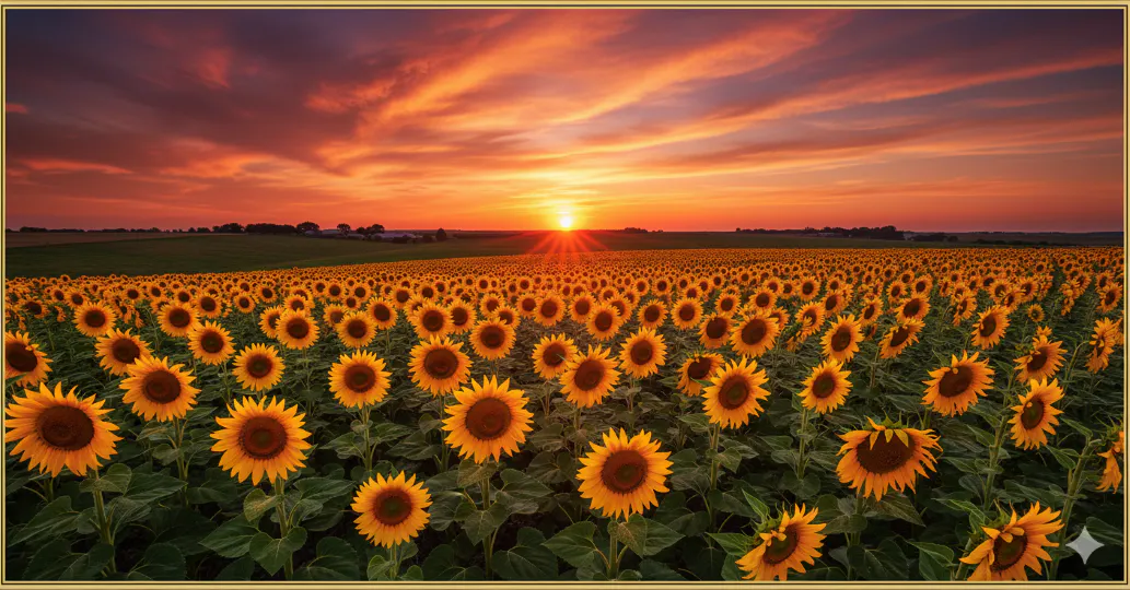 sunflower field during a sunset