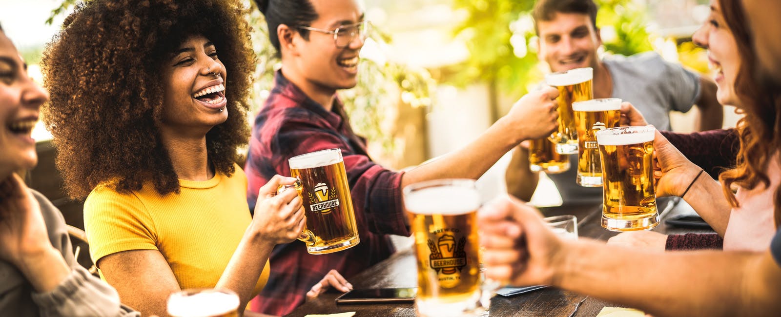 beer mugs on table