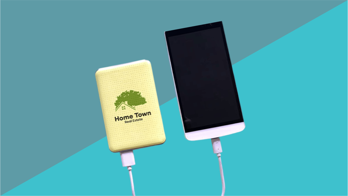Smartphone and power bank on a blue background