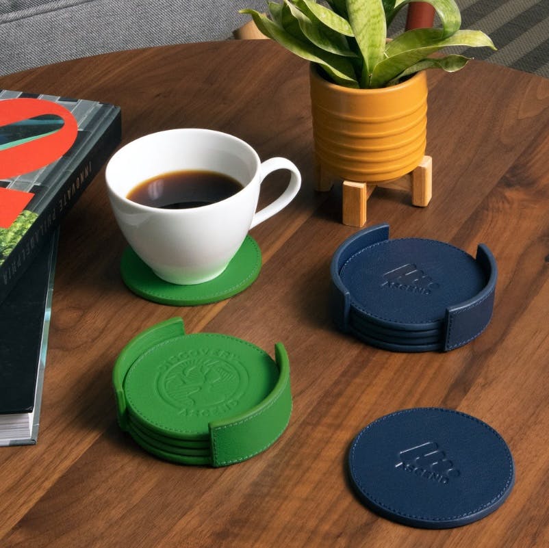 desk coasters embosossed logo