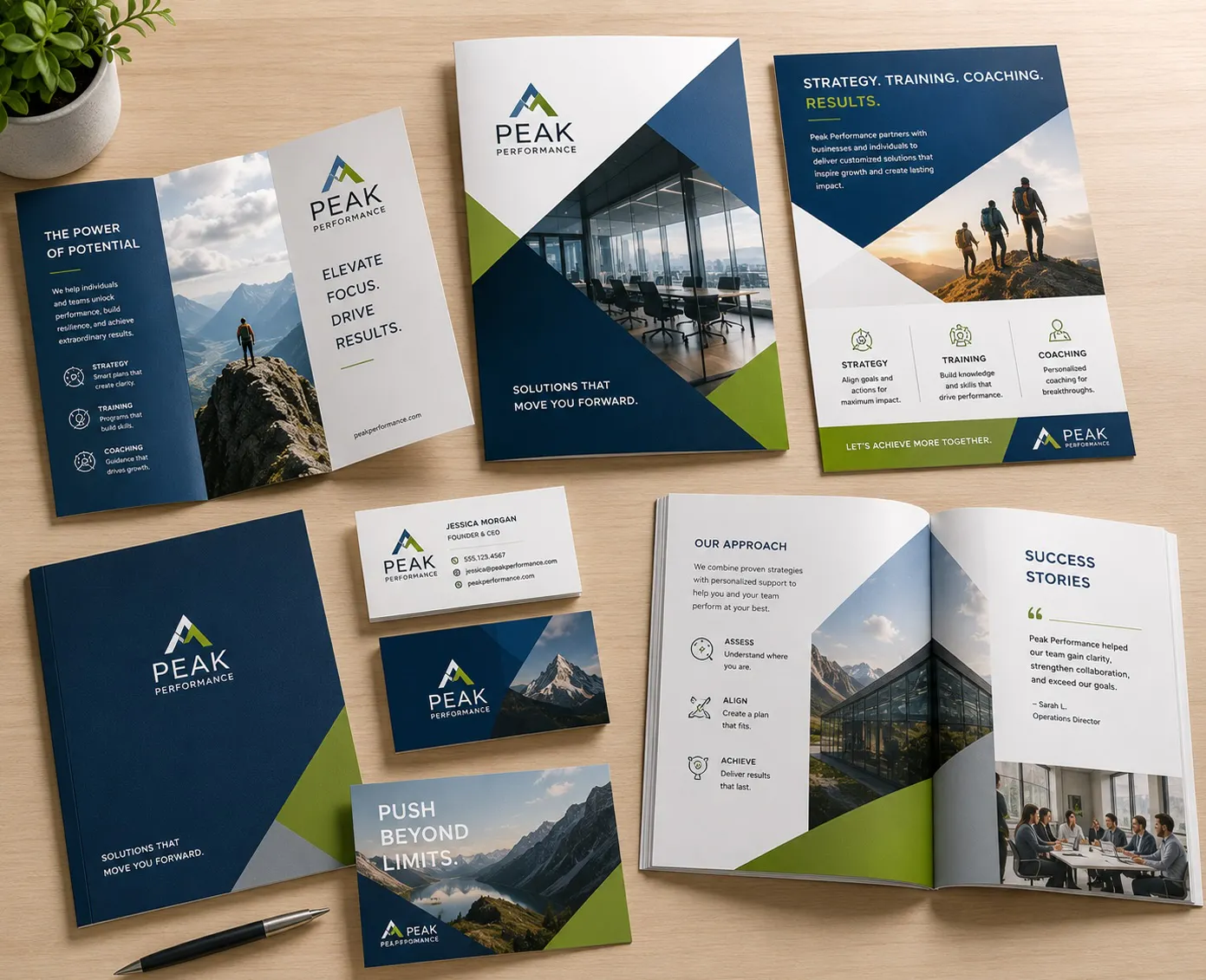 Business cards brochures flyers catalogs presentation folders and marketing materials