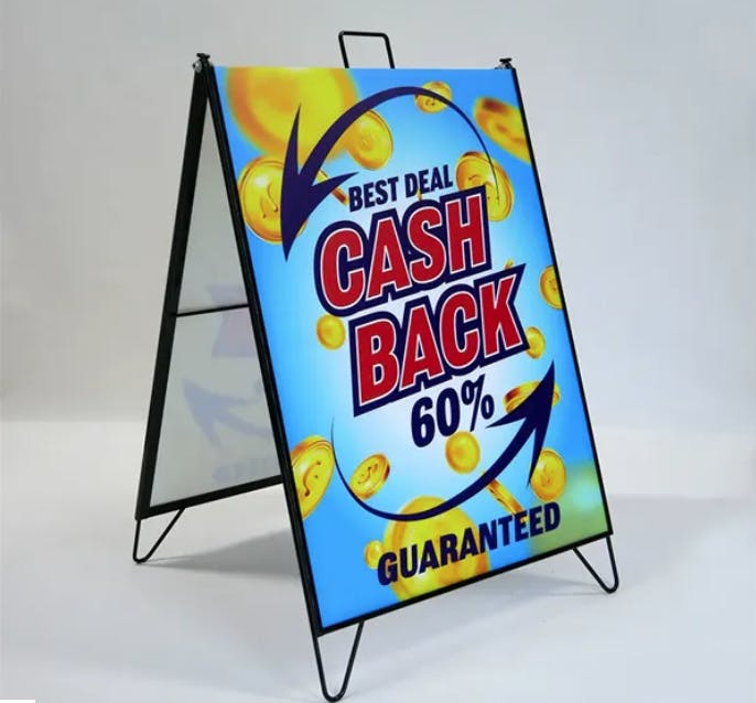 Tradeshow booth backdrop with graphic and metal support frame