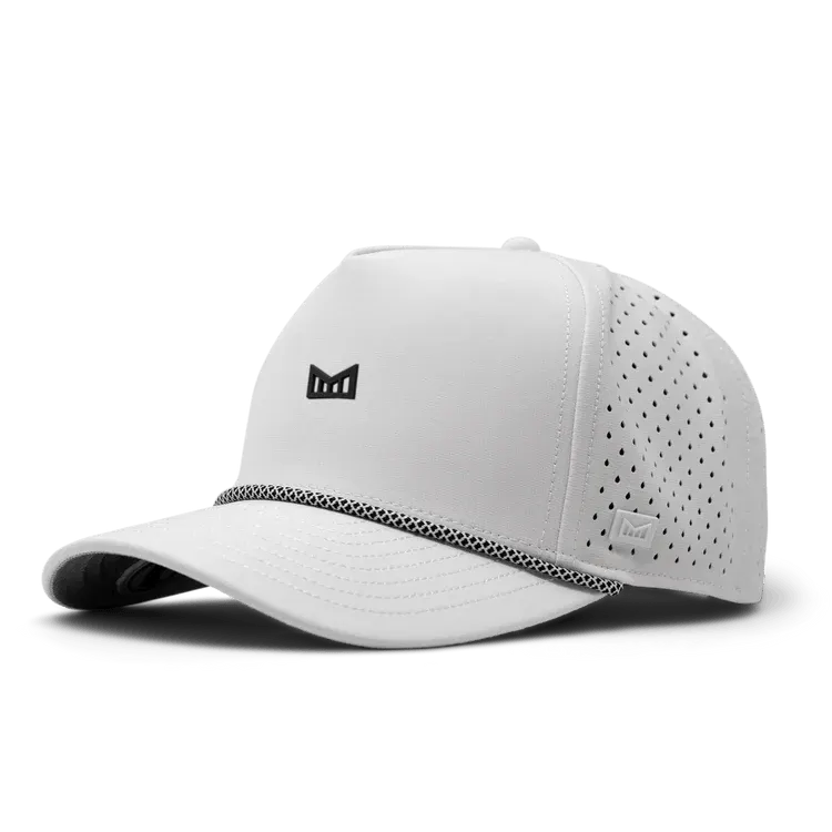 Black and white trucker hat on yellow background