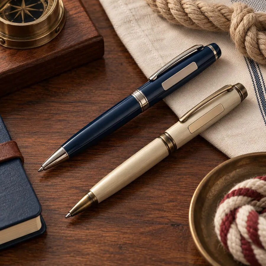 Premium navy and brass custom metal pens