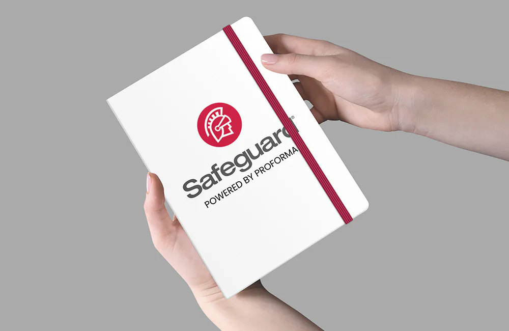 white safeguard branded notebook