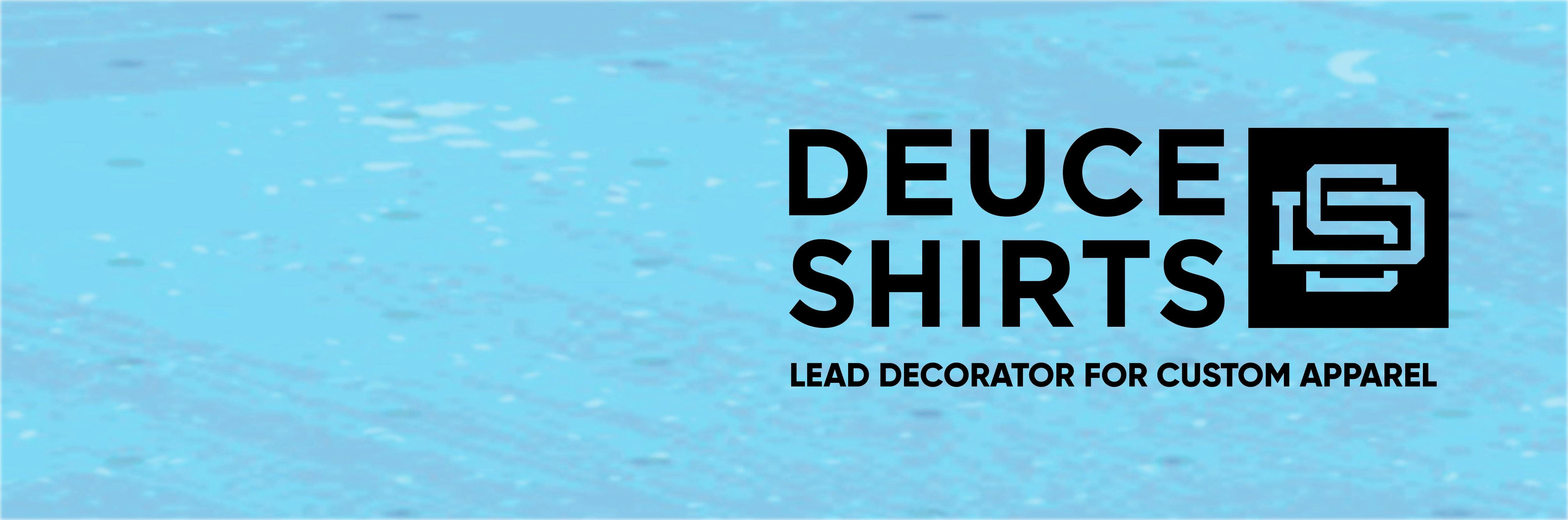 Deuce Shirts logo on blue background