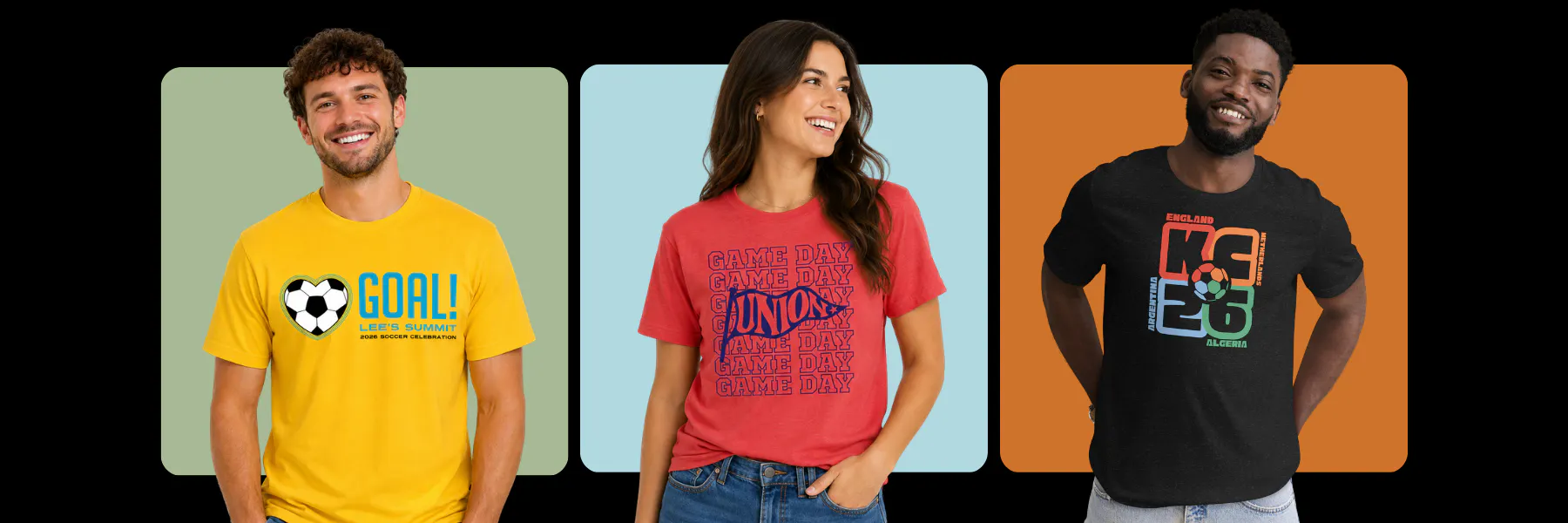 3 people wearing custom tshirts