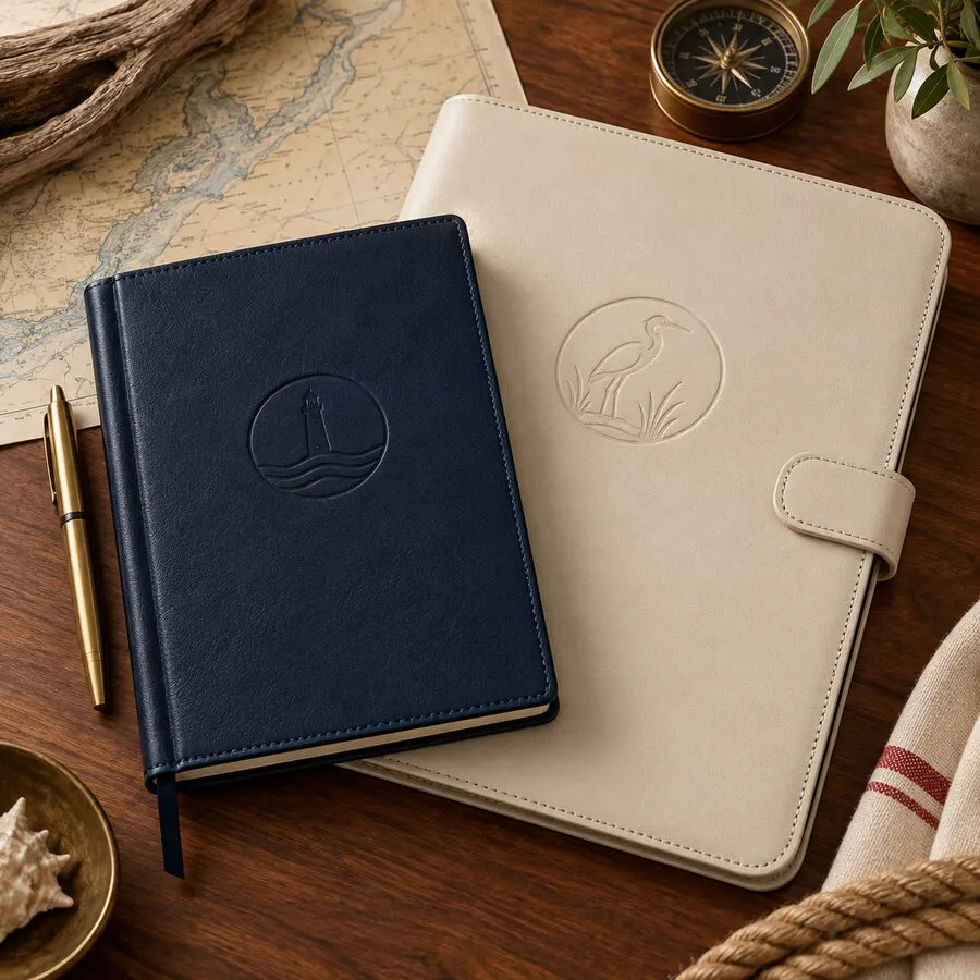 Personalized navy journal and cream executive portfolio