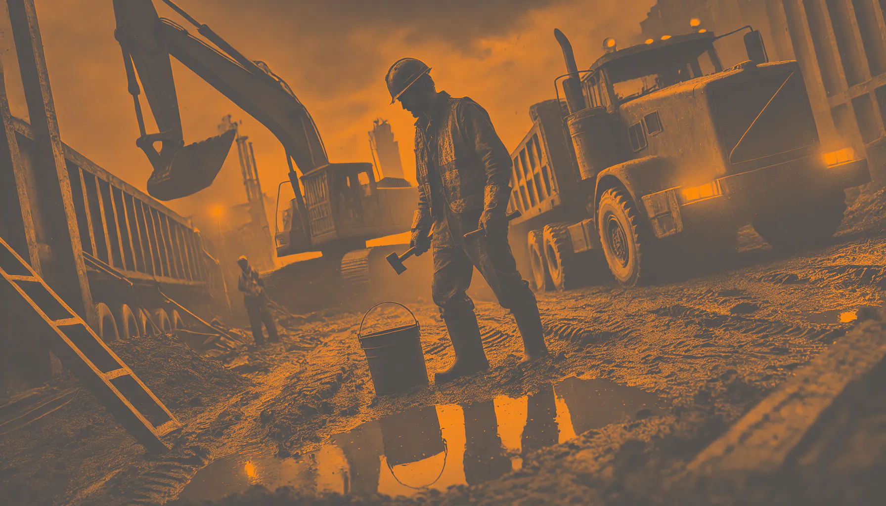 Wet cold construction site where hardworking blue collar worker need high quality branded apparel   