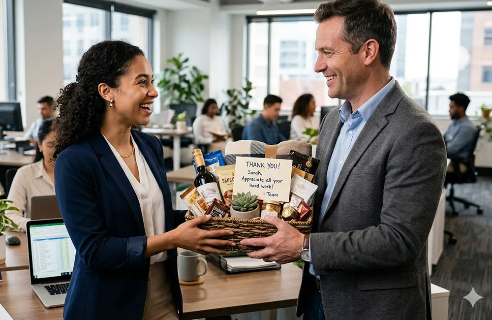 employee receiving a gift