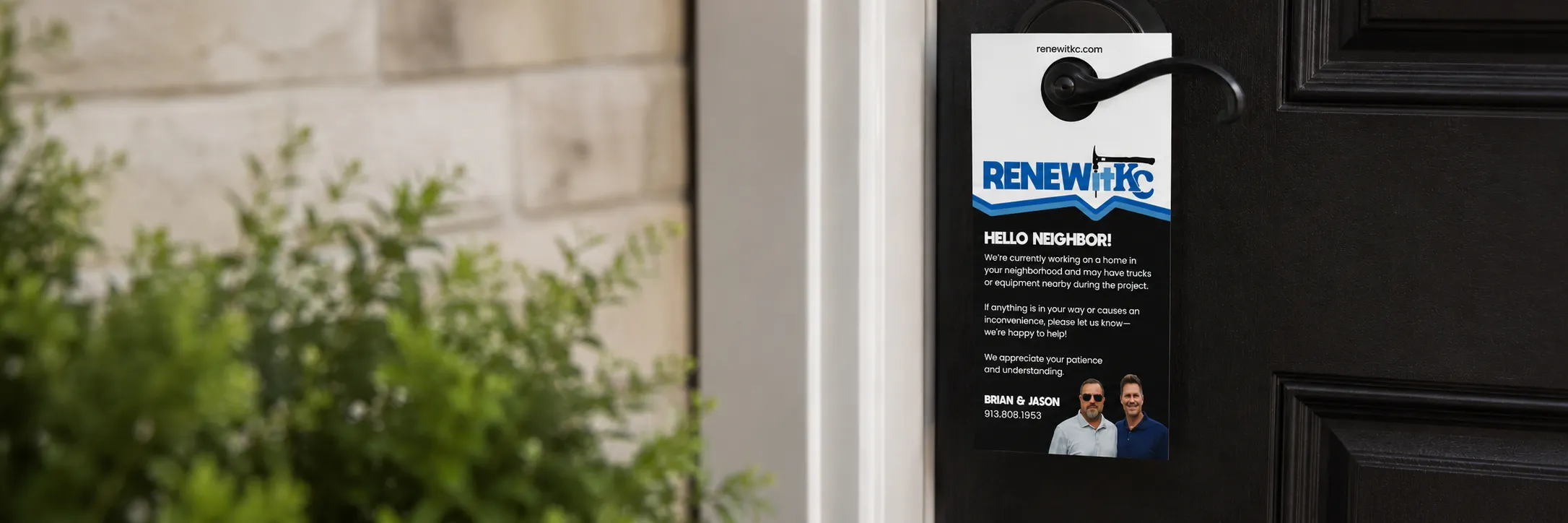 Door hanger on a residential door 