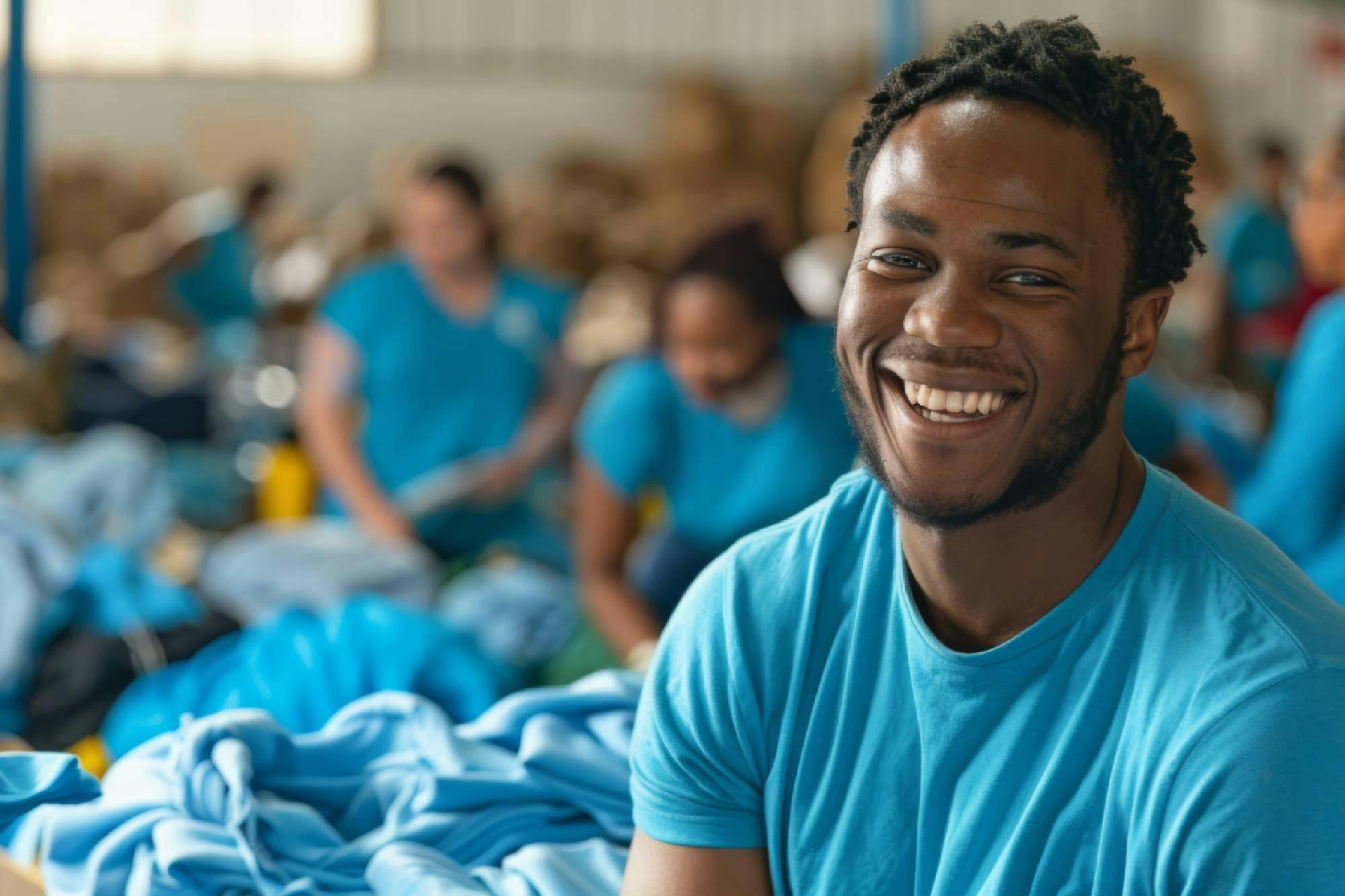 man in blue shirt fundraising