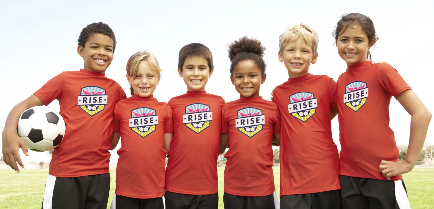 soccer kids wearing tee shirts