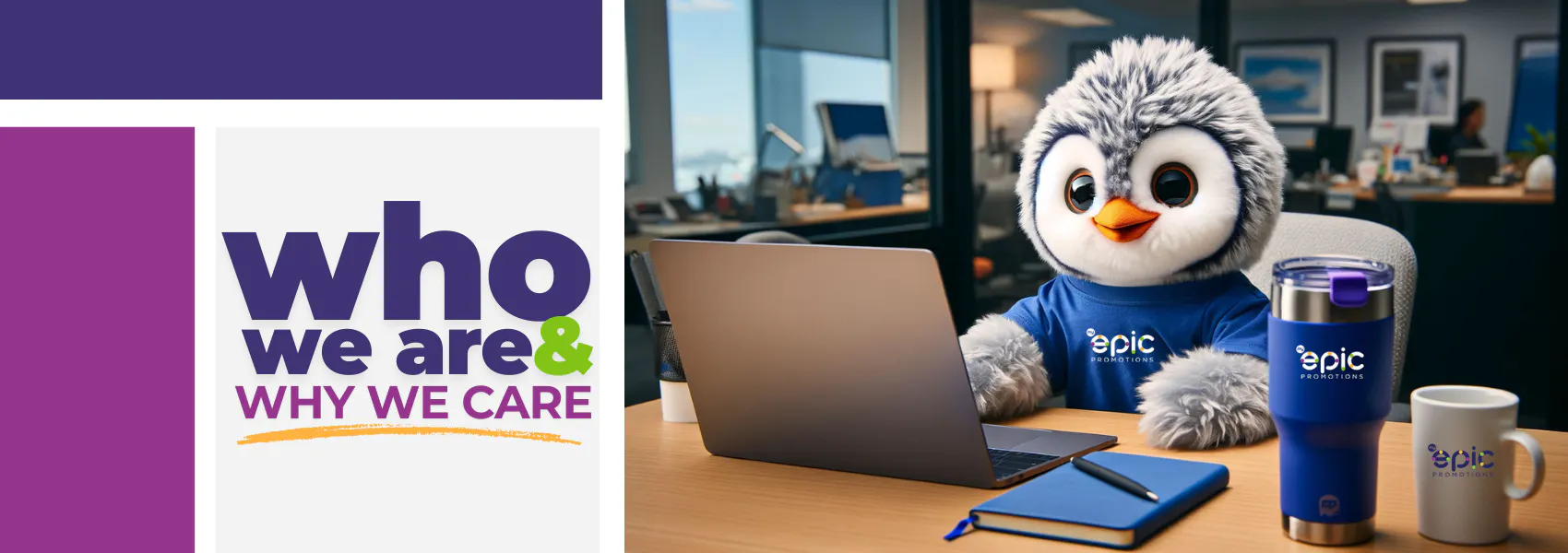 Mascot penguin at laptop