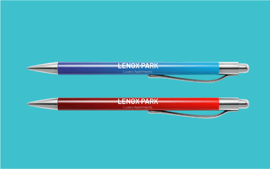 One red and one blue pen on a blue background
