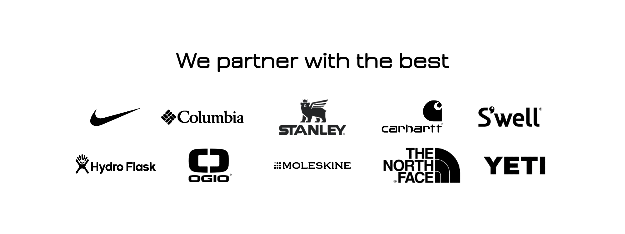 Banner of brands stanley, columbia, nike,swell, yeti, ogio, hydroflask, northface
