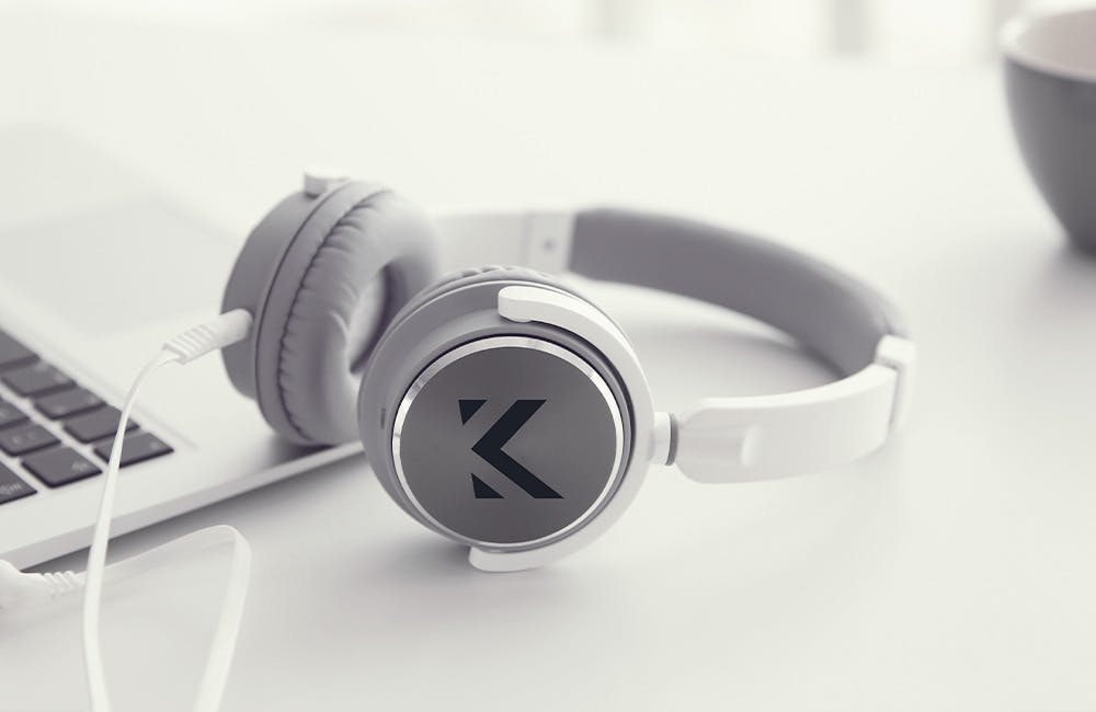 white and gray headphones