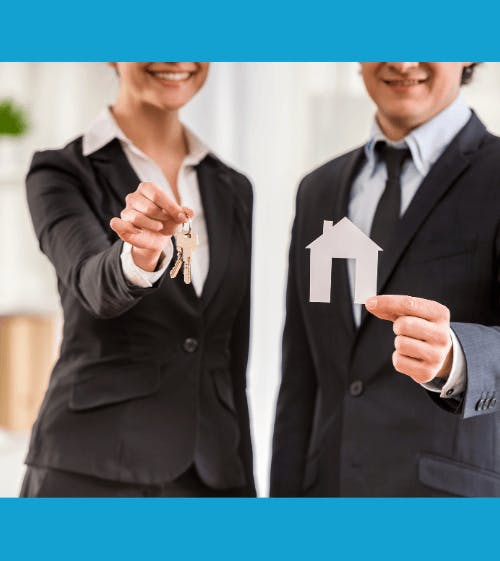 people holding a keys and house emblem