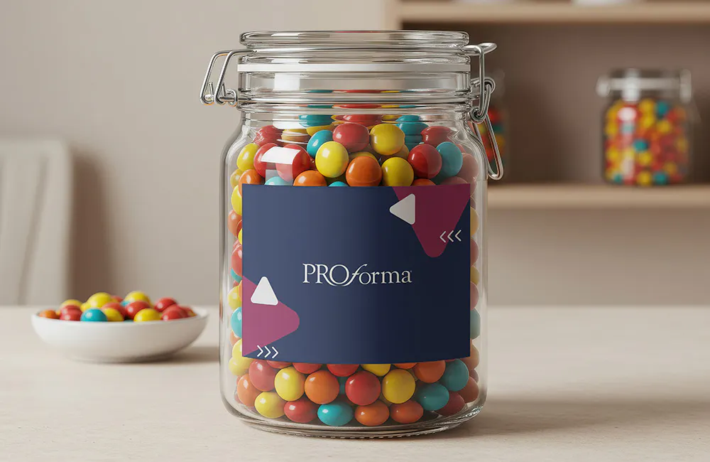 Jar of candy with Proforma label